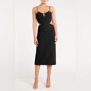 Rebecca Vallance Dulce Amore Chain-Embellished Crepe Midi Dress Black